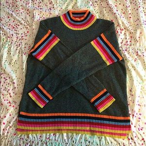 Gray Cashmere Sweater w/Color Accents